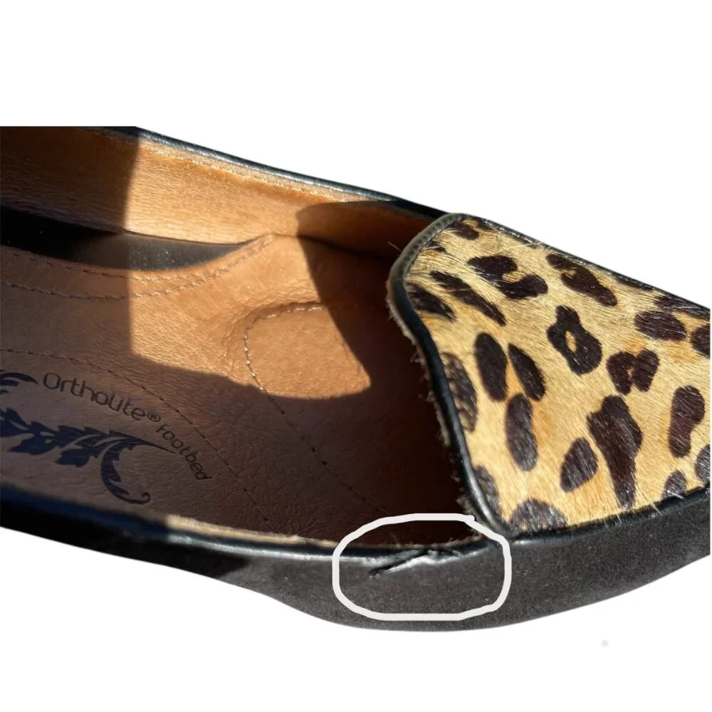 Leopard Calf‎ Hair Animal Print Black Leather Flats Loafers Söfft Sz.7